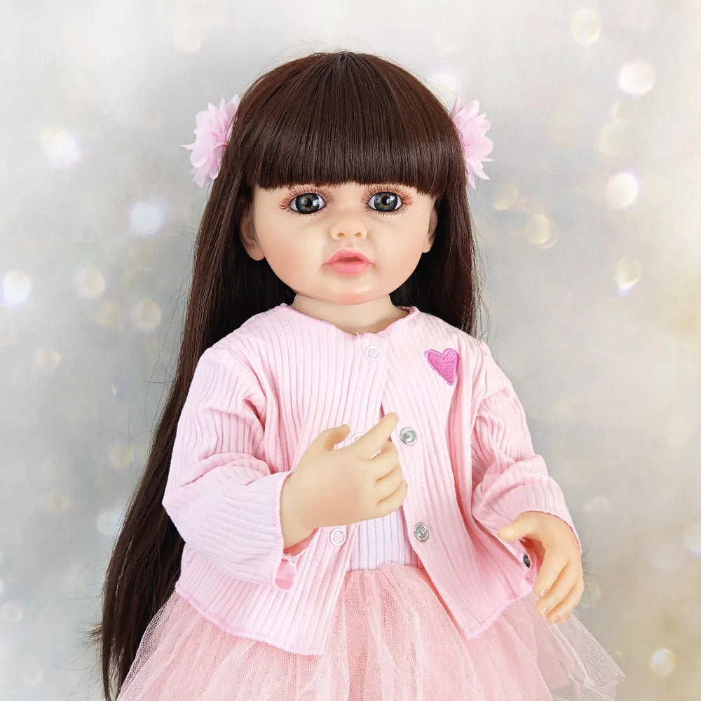 Lifelike 55cm Reborn Toddler Doll β Realistic Girl That Can Stand with Long Hair & Soft Touch