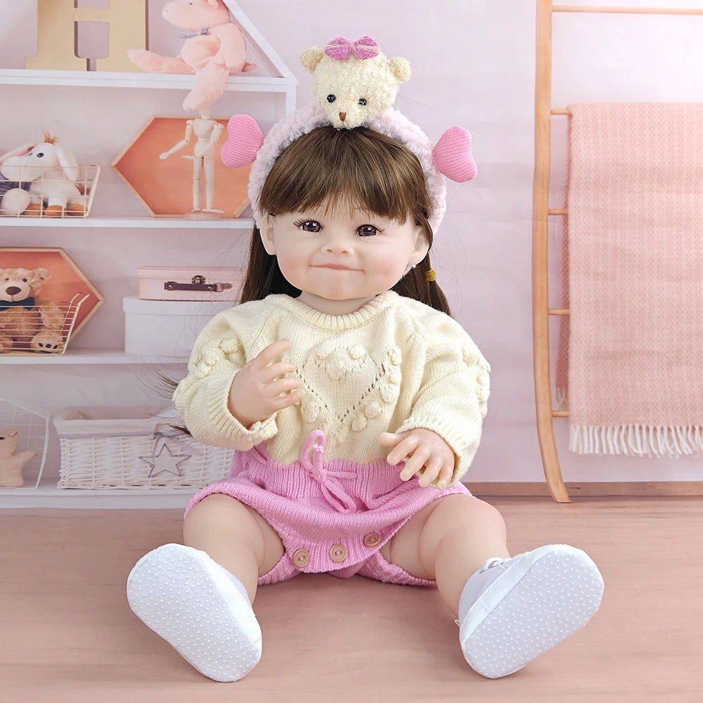 Lifelike 55cm Reborn Toddler Doll β Realistic Girl with Long Hair & Soft Touch