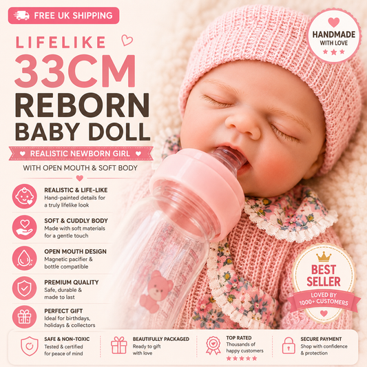 Lifelike 33cm Reborn Baby Doll – Realistic Newborn Girl with Open Mouth & Soft Body