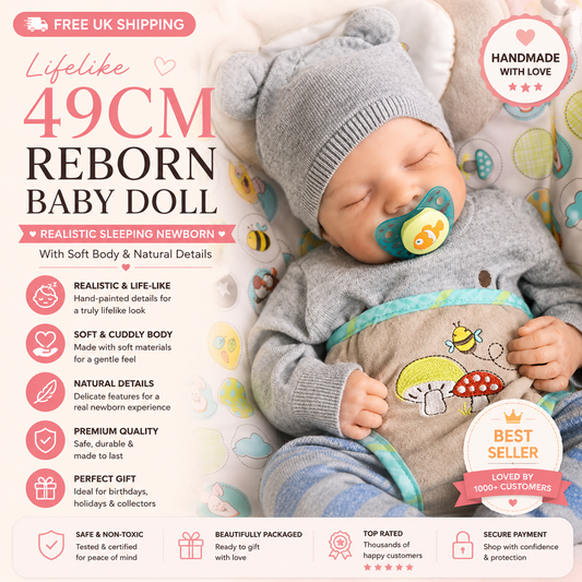 Lifelike 49cm Reborn Baby Doll – Realistic Sleeping Newborn with Soft Body & Natural Details