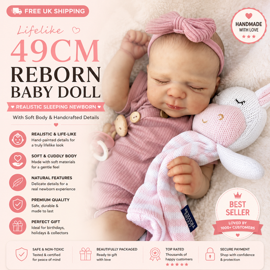 Lifelike 49cm Reborn Baby Doll – Realistic Sleeping Newborn with Soft Body & Handcrafted Details