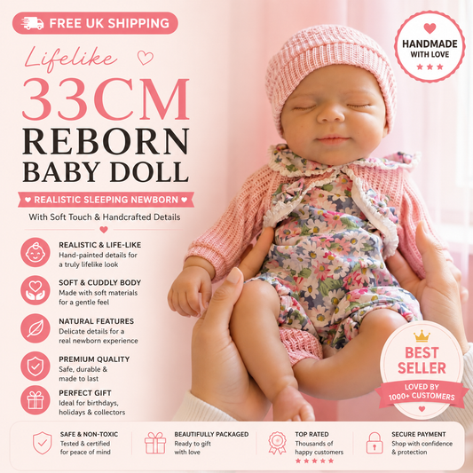 Lifelike 33cm Reborn Baby Doll – Realistic Sleeping Newborn with Soft Touch & Handcrafted Details