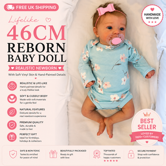 Lifelike 46cm Reborn Baby Doll – Realistic Newborn with Soft Vinyl Skin & Hand-Painted Details