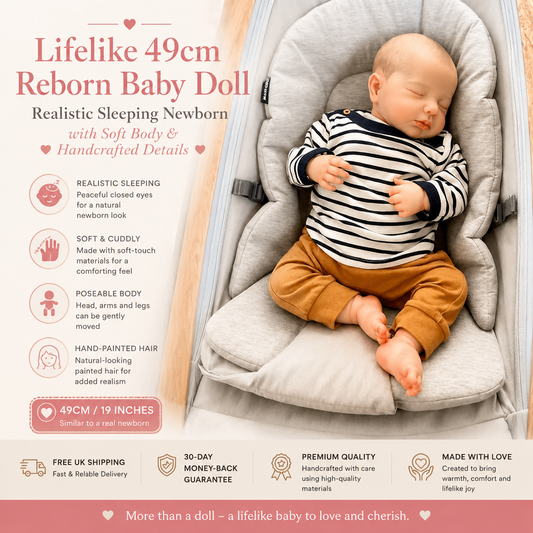 Lifelike 49cm Reborn Baby Doll – Realistic Sleeping Newborn with Soft Body & Handcrafted Details**