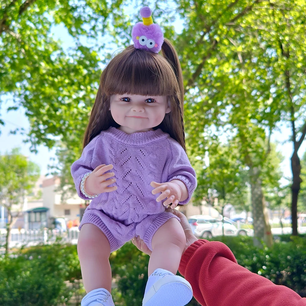 Lifelike 55cm Reborn Toddler Doll – Realistic Girl with Long Hair & Soft Touch