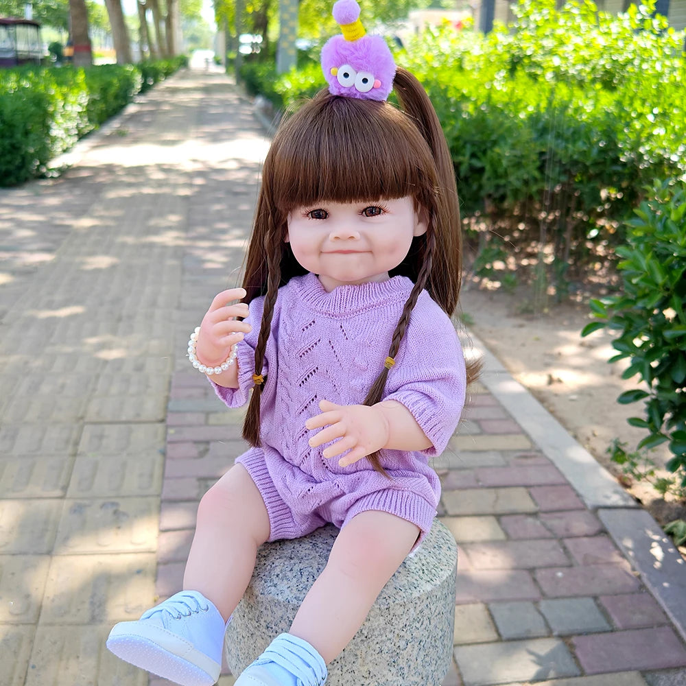 Lifelike 55cm Reborn Toddler Doll – Realistic Girl with Long Hair & Soft Touch