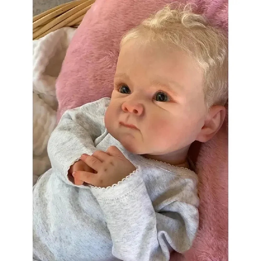 Lifelike 50cm Reborn Baby Doll – Realistic Curly Hair Newborn with Soft Body & Handcrafted Details