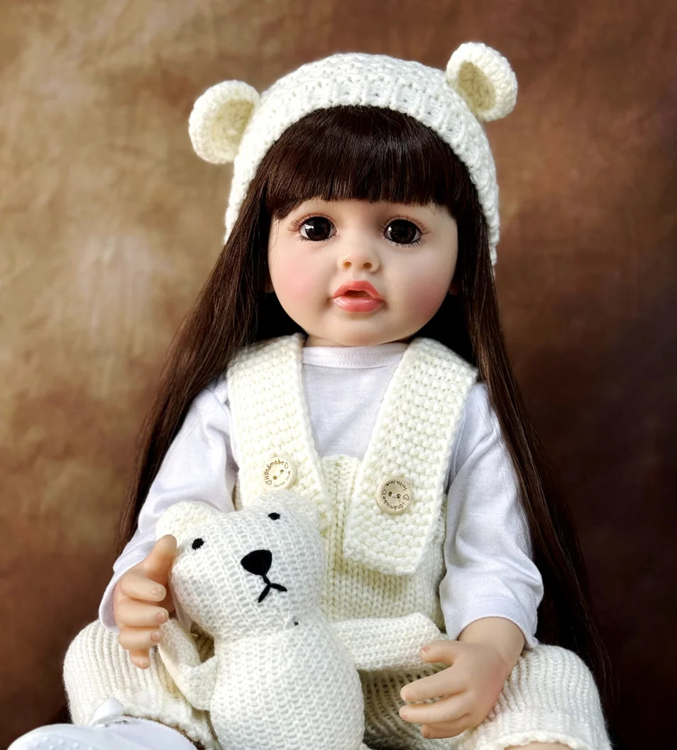 Lifelike 50cm Reborn Baby Doll – Realistic Soft Touch Girl with Long Hair & Handcrafted Details