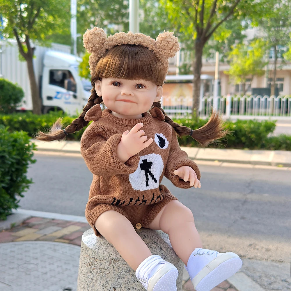 Lifelike 55cm Reborn Toddler Doll – Realistic Girl with Long Hair & Soft Touch