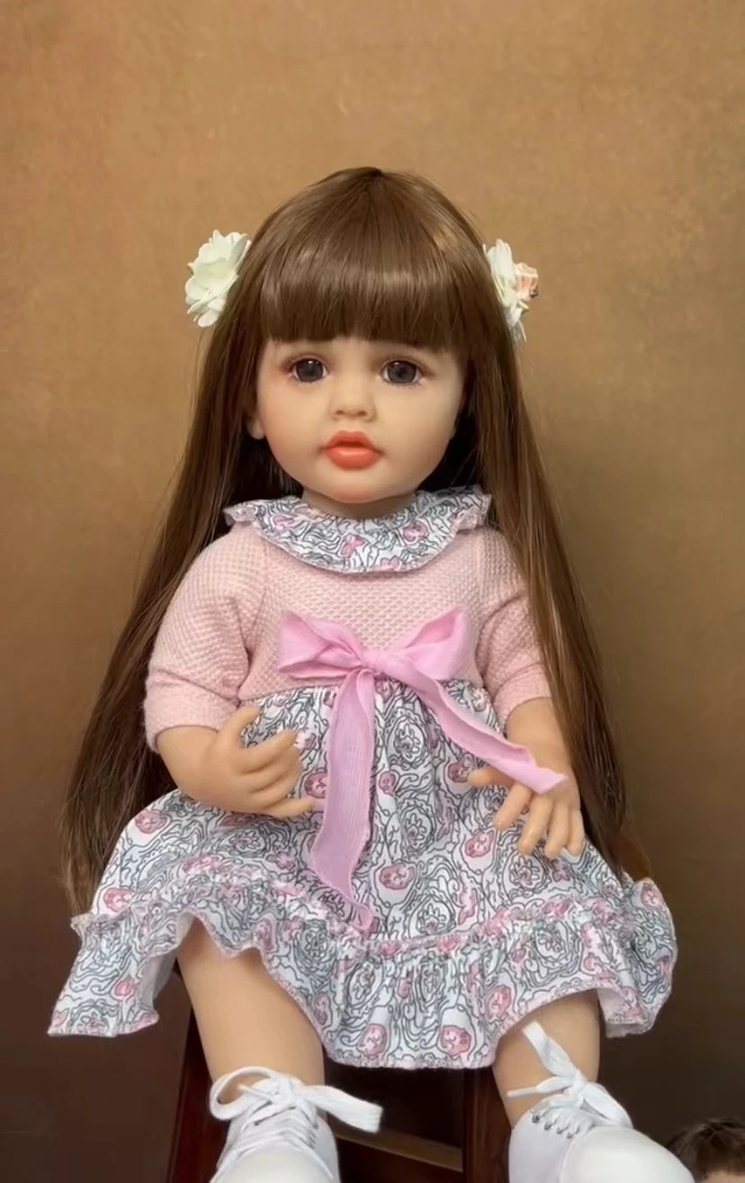Lifelike 50cm Reborn Baby Doll – Realistic Soft Touch Girl with Long Hair & Handcrafted Details