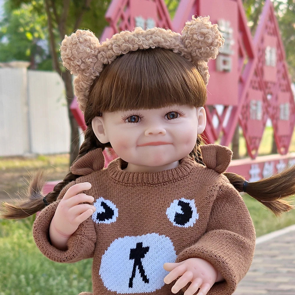 Lifelike 55cm Reborn Toddler Doll – Realistic Girl with Long Hair & Soft Touch