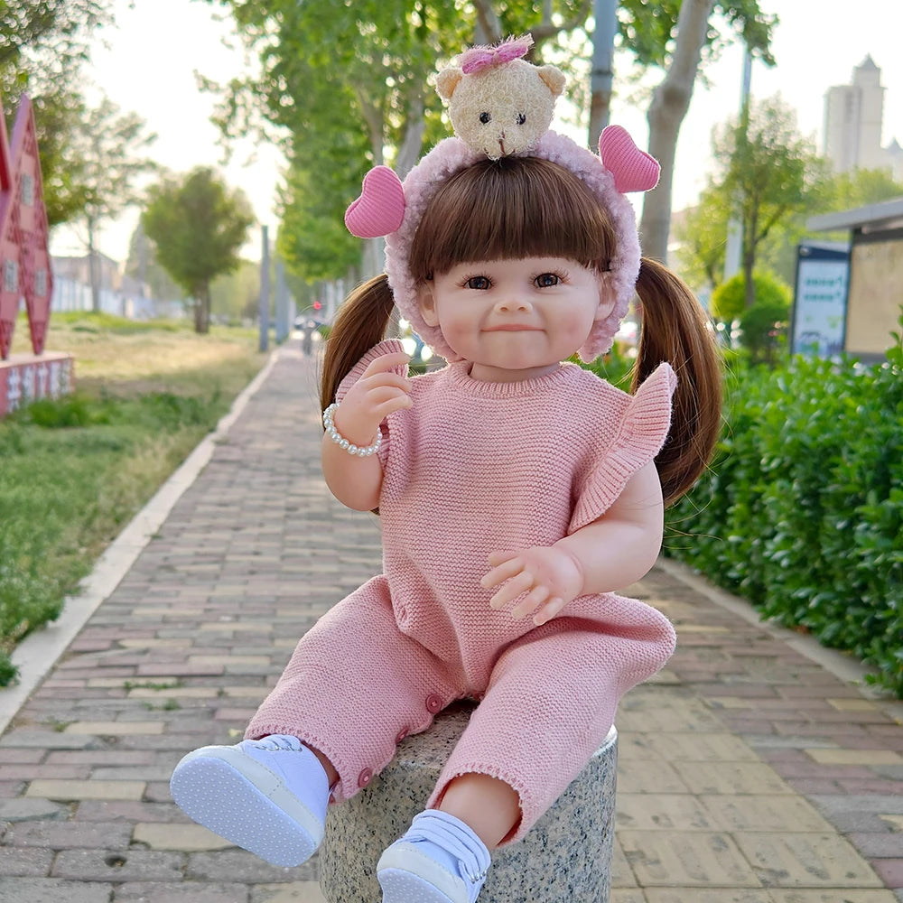Lifelike 55cm Reborn Toddler Doll – Realistic Girl with Long Hair & Soft Touch