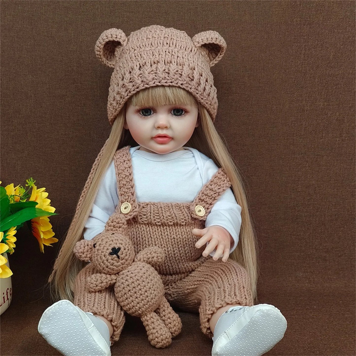 Lifelike 50cm Reborn Baby Doll – Realistic Soft Touch Girl with Long Hair & Handcrafted Details