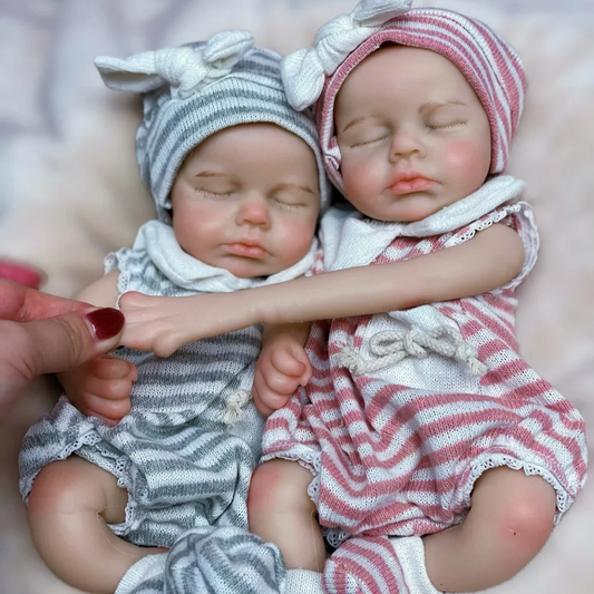 Lifelike 33cm Twin Reborn Baby Dolls – Realistic Soft Silicone Newborn Set with Open Mouth Design