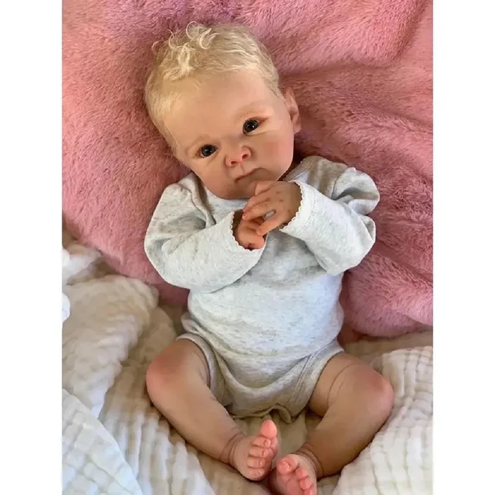 Lifelike 50cm Reborn Baby Doll – Realistic Curly Hair Newborn with Soft Body & Handcrafted Details