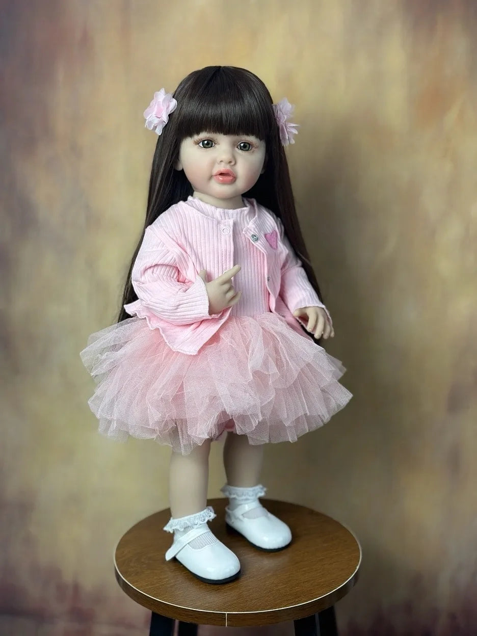 Lifelike 55cm Reborn Toddler Doll – Realistic Girl That Can Stand with Long Hair & Soft Touch