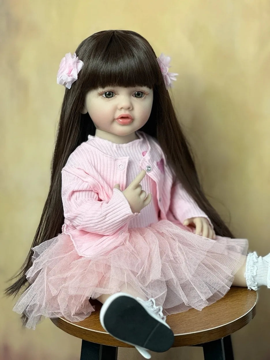Lifelike 55cm Reborn Toddler Doll – Realistic Girl That Can Stand with Long Hair & Soft Touch