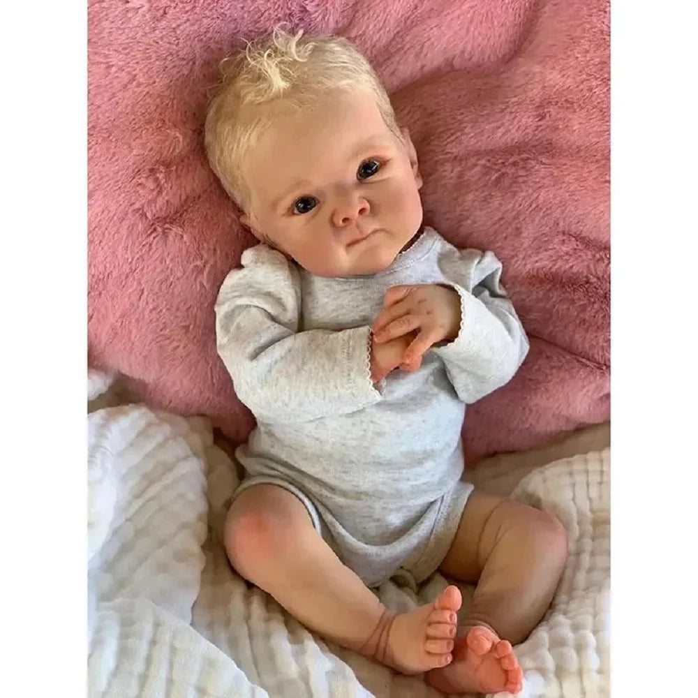Lifelike 50cm Reborn Baby Doll – Realistic Curly Hair Newborn with Soft Body & Handcrafted Details