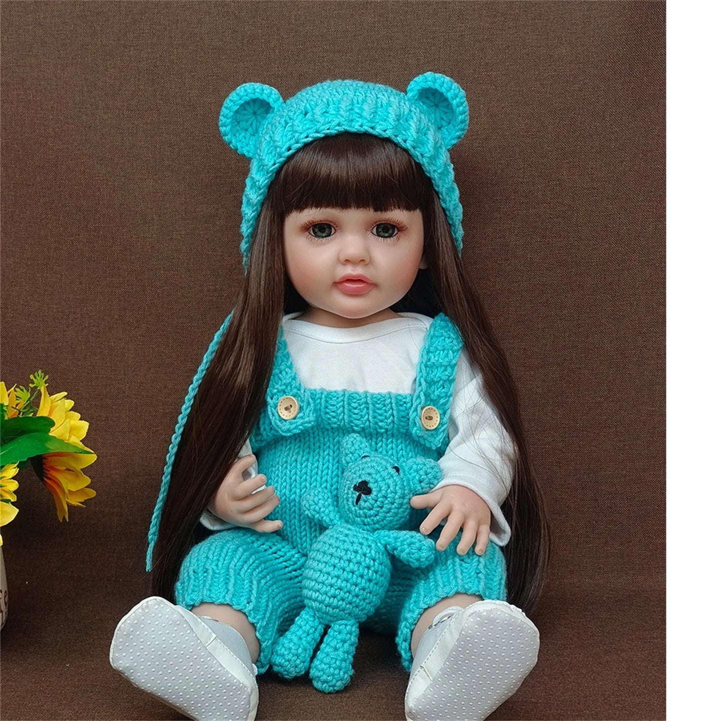 Lifelike 50cm Reborn Baby Doll – Realistic Soft Touch Girl with Long Hair & Handcrafted Details