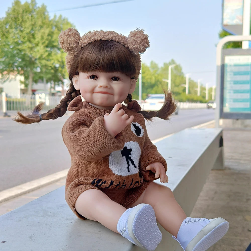 Lifelike 55cm Reborn Toddler Doll – Realistic Girl with Long Hair & Soft Touch