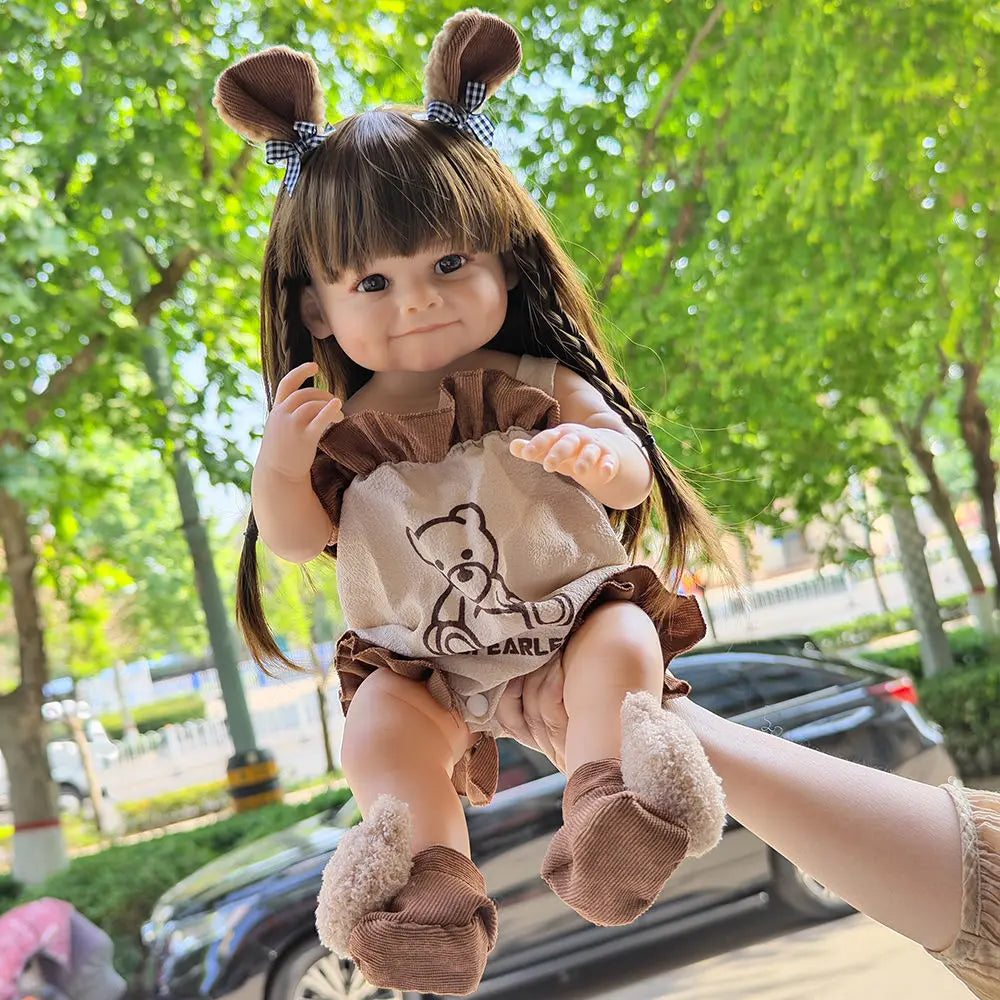 Lifelike 55cm Reborn Toddler Doll – Realistic Girl with Long Hair & Soft Touch