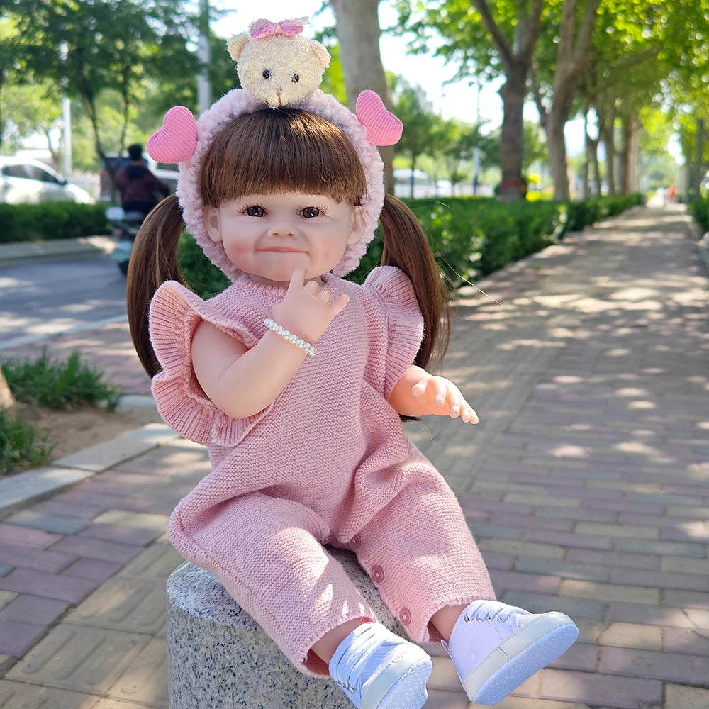 Lifelike 55cm Reborn Toddler Doll – Realistic Girl with Long Hair & Soft Touch
