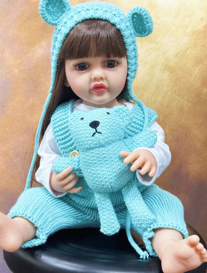 Lifelike 50cm Reborn Baby Doll – Realistic Soft Touch Girl with Long Hair & Handcrafted Details