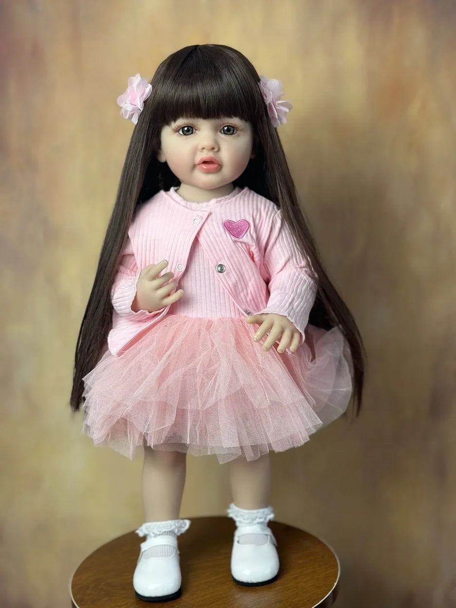 Lifelike 55cm Reborn Toddler Doll – Realistic Girl That Can Stand with Long Hair & Soft Touch