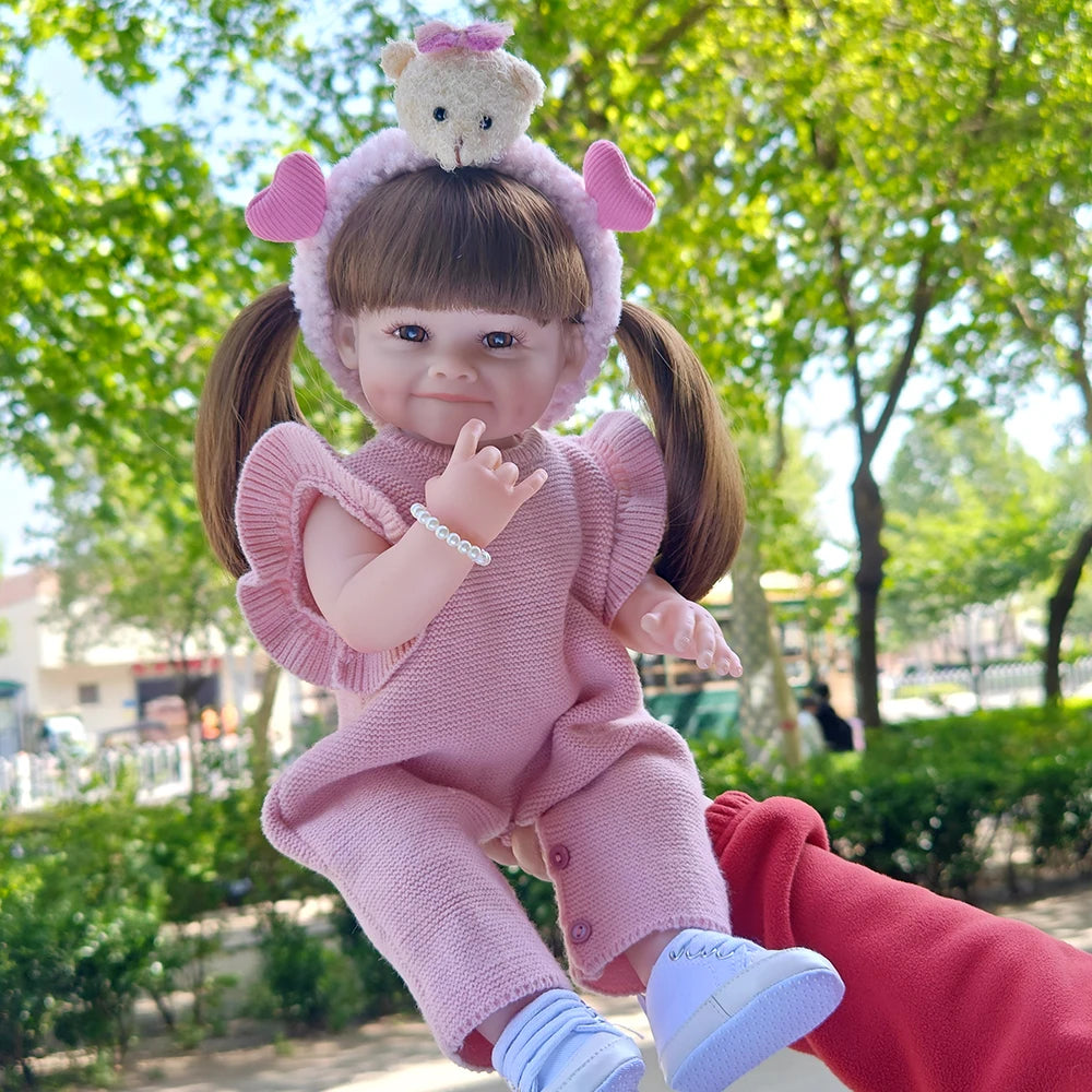 Lifelike 55cm Reborn Toddler Doll – Realistic Girl with Long Hair & Soft Touch