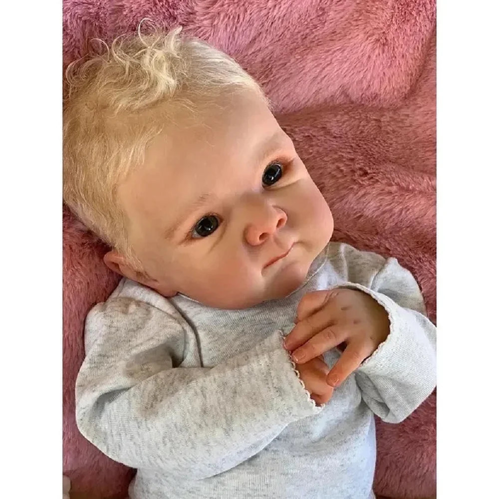 Lifelike 50cm Reborn Baby Doll – Realistic Curly Hair Newborn with Soft Body & Handcrafted Details