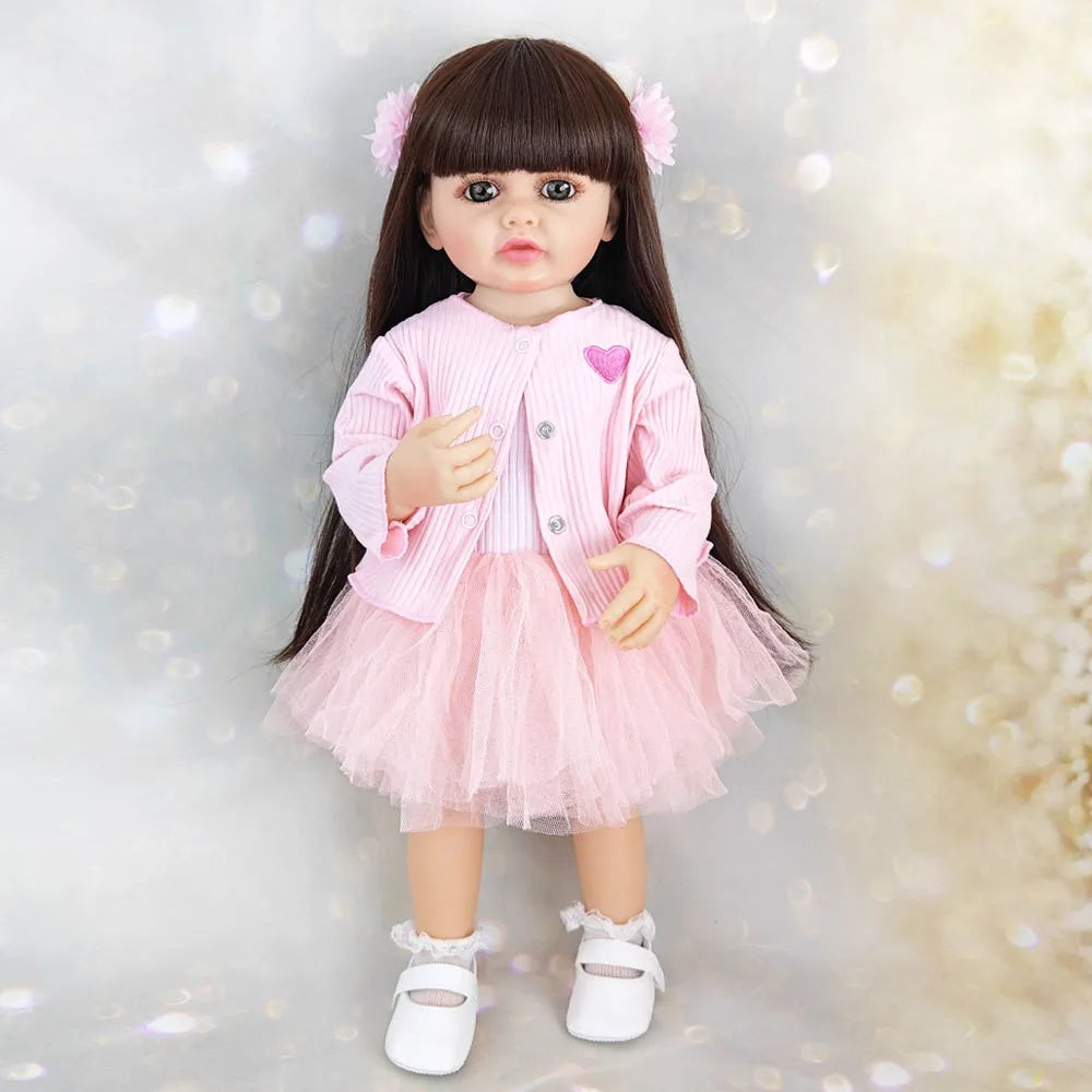 Lifelike 55cm Reborn Toddler Doll – Realistic Girl That Can Stand with Long Hair & Soft Touch