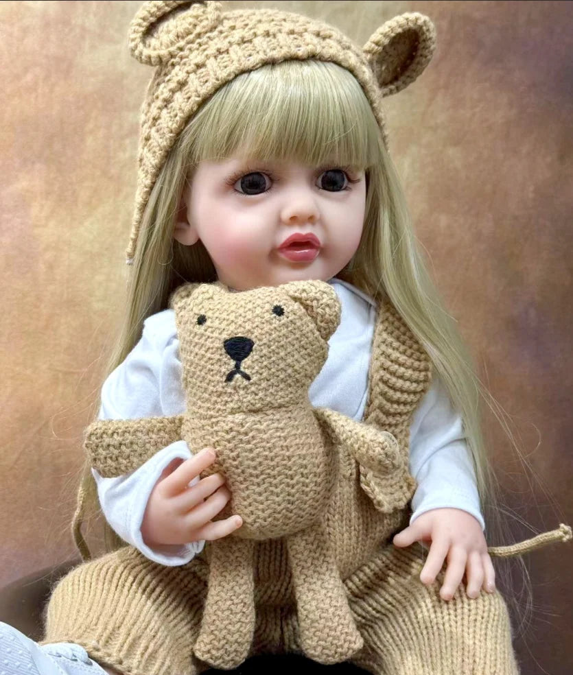 Lifelike 50cm Reborn Baby Doll – Realistic Soft Touch Girl with Long Hair & Handcrafted Details