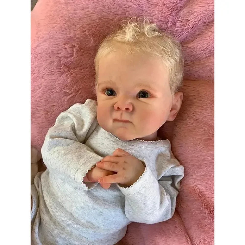 Lifelike 50cm Reborn Baby Doll – Realistic Curly Hair Newborn with Soft Body & Handcrafted Details