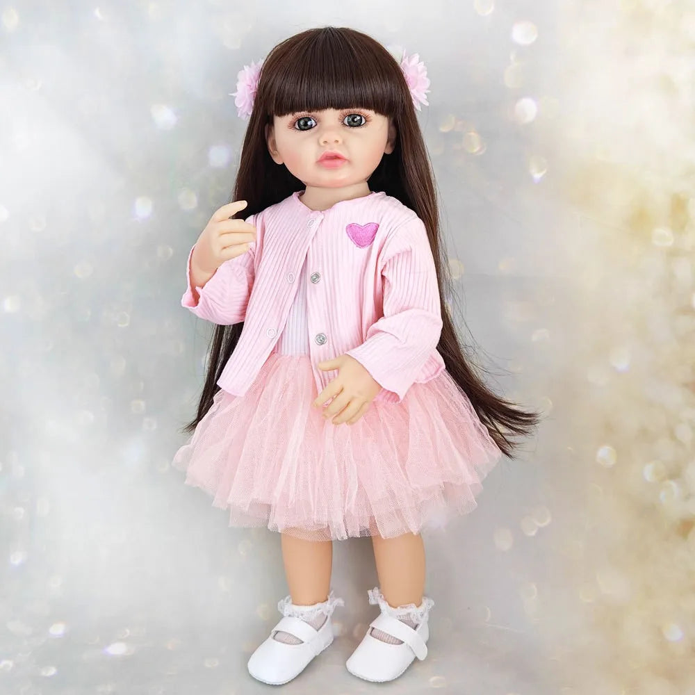 Lifelike 55cm Reborn Toddler Doll – Realistic Girl That Can Stand with Long Hair & Soft Touch